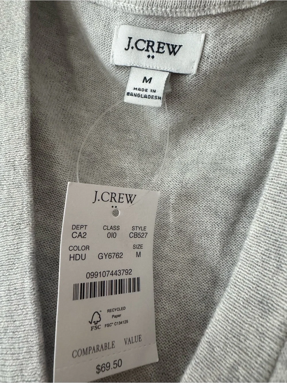 J. Crew Women's Light Gray Button-Front V-Neck Sleeveless Top NWT